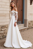 Dentelle ivoire épaule dénudée Robe de mariée en satin une ligne