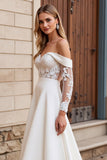 Dentelle ivoire épaule dénudée Robe de mariée en satin une ligne