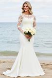 lvory Sirène Manches Longues Applique Robe de Mariée