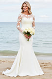 lvory Sirène Manches Longues Applique Robe de Mariée