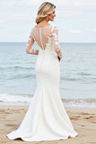 lvory Sirène Manches Longues Applique Robe de Mariée