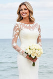 lvory Sirène Manches Longues Applique Robe de Mariée