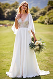 lvory A Ligne 3/4 Manches Dentelle Robe de mariée longue