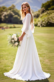 lvory A Ligne 3/4 Manches Dentelle Robe de mariée longue