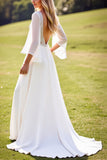 lvory A Ligne 3/4 Manches Dentelle Robe de mariée longue