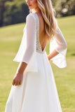 lvory A Ligne 3/4 Manches Dentelle Robe de mariée longue