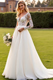 lvory A Line Manches Longues Dentelle Applique Robe de Mariée