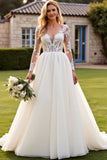 lvory A Line Manches Longues Dentelle Applique Robe de Mariée