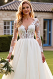lvory A Line Manches Longues Dentelle Applique Robe de Mariée