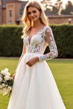 lvory A Line Manches Longues Dentelle Applique Robe de Mariée