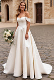 lvory Une ligne dénudée d’épaule Robe de mariée longue en satin