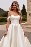 lvory Une ligne dénudée d’épaule Robe de mariée longue en satin