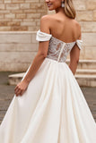 lvory Une ligne dénudée d’épaule Robe de mariée longue en satin