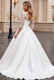 A Line Manches Longues lvory Applique Robe de mariée