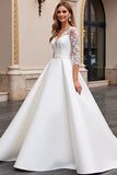 A Line Manches Longues lvory Applique Robe de mariée