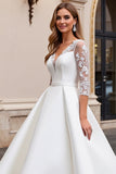 A Line Manches Longues lvory Applique Robe de mariée