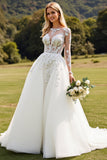 Manches longues lvory A Line Dentelle Applique Robe de mariée