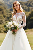 Manches longues lvory A Line Dentelle Applique Robe de mariée