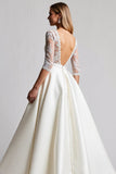 Une ligne demi-manches lvory dentelle robe de mariée longue