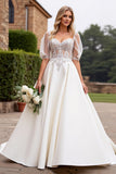 lvory A Ligne Demi-Manches Applique Robe de Mariée Longue