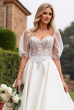 lvory A Ligne Demi-Manches Applique Robe de Mariée Longue