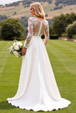 Blanc moulant col V profond Manches longues Combinaison de mariée en satin