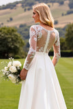 Blanc moulant col V profond Manches longues Combinaison de mariée en satin