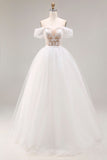 Robe de mariée longue robe de bal brodée en tulle ivoire dénudé