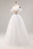 Robe de mariée longue robe de bal brodée en tulle ivoire dénudé