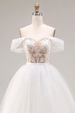 Robe de mariée longue robe de bal brodée en tulle ivoire dénudé