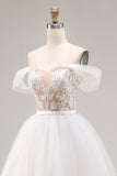 Robe de mariée longue robe de bal brodée en tulle ivoire dénudé
