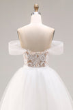 Robe de mariée longue robe de bal brodée en tulle ivoire dénudé