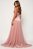 Tissu scintillant Blush Rose Une ligne robe de bal sans bretelles avec fente