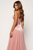 Tissu scintillant Blush Rose Une ligne robe de bal sans bretelles avec fente