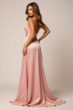 Rose poudré Une ligne spaghetti bretelles Robe de bal en satin
