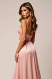 Rose poudré Une ligne spaghetti bretelles Robe de bal en satin
