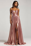 Glitter Dusty Rose Une Ligne Découpée Spaghetti Bretelles Robe de Bal