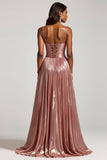 Glitter Dusty Rose Une Ligne Découpée Spaghetti Bretelles Robe de Bal