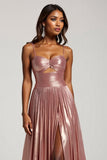 Glitter Dusty Rose Une Ligne Découpée Spaghetti Bretelles Robe de Bal