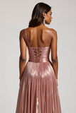 Glitter Dusty Rose Une Ligne Découpée Spaghetti Bretelles Robe de Bal