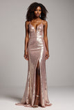 Dusty Rose fourreau spaghetti bretelles paillettes robe de bal