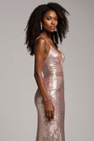 Dusty Rose fourreau spaghetti bretelles paillettes robe de bal