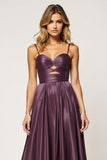Violet A Ligne Spaghetti Bretelles Découpé Robe De Bal En Satin