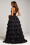 Noir A Line Spaghetti Straps Robe de Bal Plissé En Satin