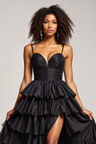 Noir A Line Spaghetti Straps Robe de Bal Plissé En Satin