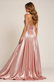 Dusty Rose Une ligne Robe de bal plissée en satin métallisé plissée