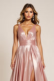 Dusty Rose Une ligne Robe de bal plissée en satin métallisé plissée