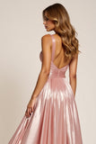 Dusty Rose Une ligne Robe de bal plissée en satin métallisé plissée