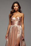 Or rose Robe de bal bustier sans bretelles plissée en satin métallisé plissé