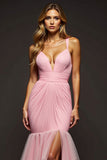 Robe de bal en mousseline de soie à plusieurs niveaux sirène sirène rose